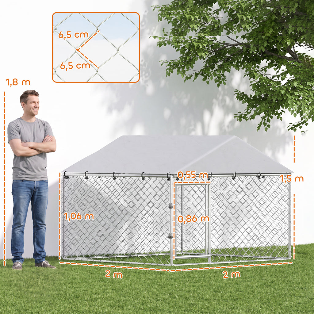 PawHut Outdoor Dog Playpen, Galvanized Steel with PE Roof, Anti-UV, Waterproof, Silver