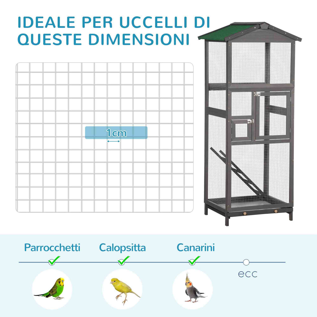 165cm Tall Outdoor Wooden Bird Cage with 2 Doors and Pull Out Tray, Light Grey