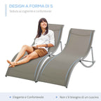 Outsunny Set of 2 Folding Garden Loungers, Aluminum and Textilene Sun Lounger, 61x165x63cm