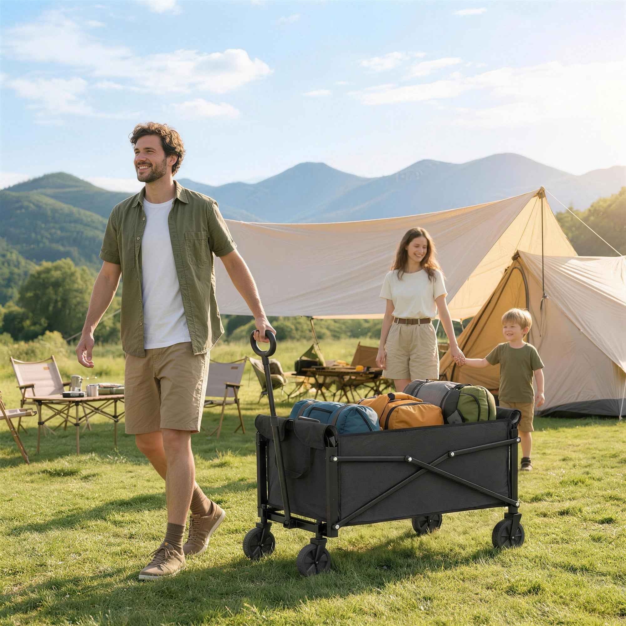 Outsunny 80L Folding Garden Cart with Adjustable Handle, Metal and Oxford Fabric, 78x47.5x92 cm, Black