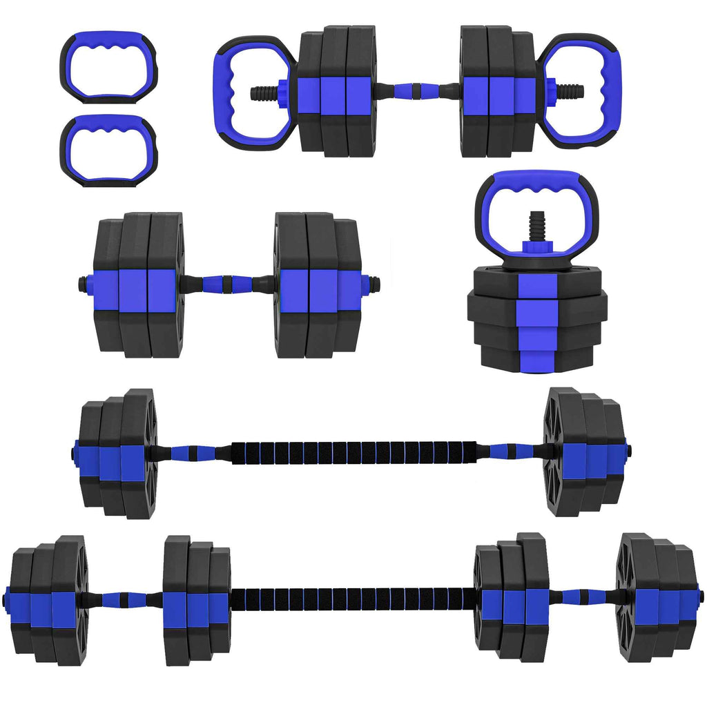 SPORTNOW 6-in-1 Plastic and Sand Gym Weight Set, Can Be Used as Kettlebell, Dumbbell, Barbell, Stand, Blue