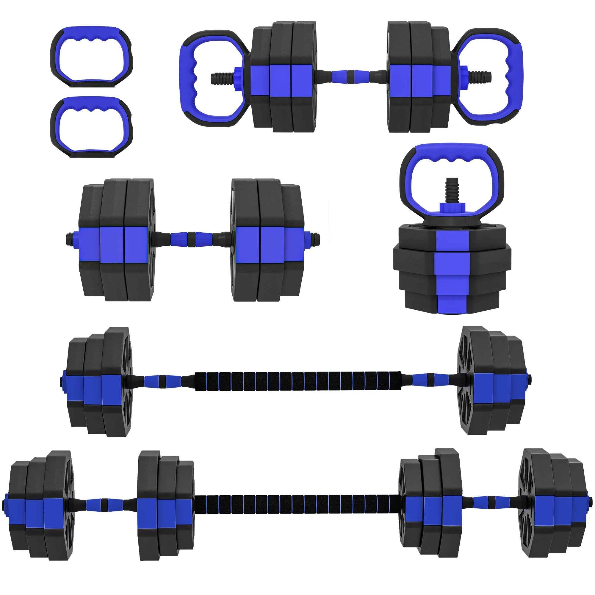 SPORTNOW 6-in-1 Plastic and Sand Gym Weight Set, Can Be Used as Kettlebell, Dumbbell, Barbell, Stand, Blue