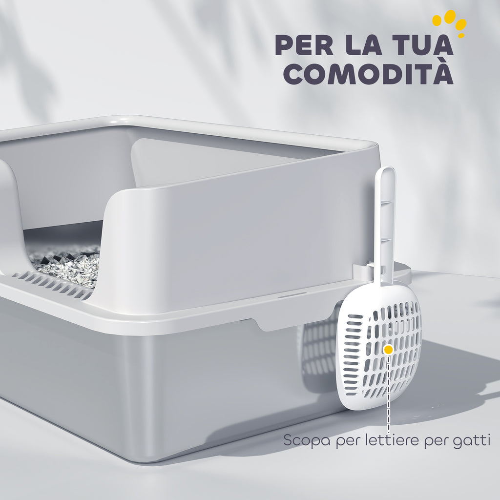 Cat Litter Box with Raised Edges, Tray and Scoop, Stainless Steel and PP, 60x40x28 cm, Light Grey