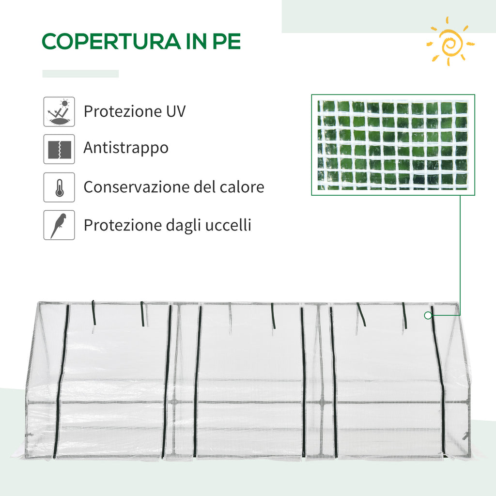 PE Tunnel Garden Greenhouse with Extended Edges and Hinged Doors, 270x90x90 cm, White - Borgè