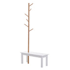 HOMCOM Hallway Bench with Coat Rack, Bamboo Floor-Standing Coat Stand, White Hallway Bench, Design, Also for Bedroom, 80x30x180cm, White Wood