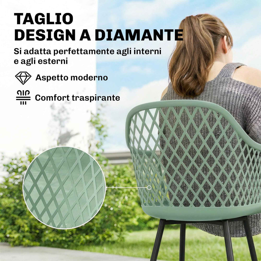 Outsunny Set of 4 Garden Chairs, with Diamond Backrest, Armrests, Green