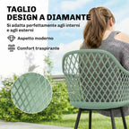 Outsunny Set of 4 Garden Chairs, with Diamond Backrest, Armrests, Green