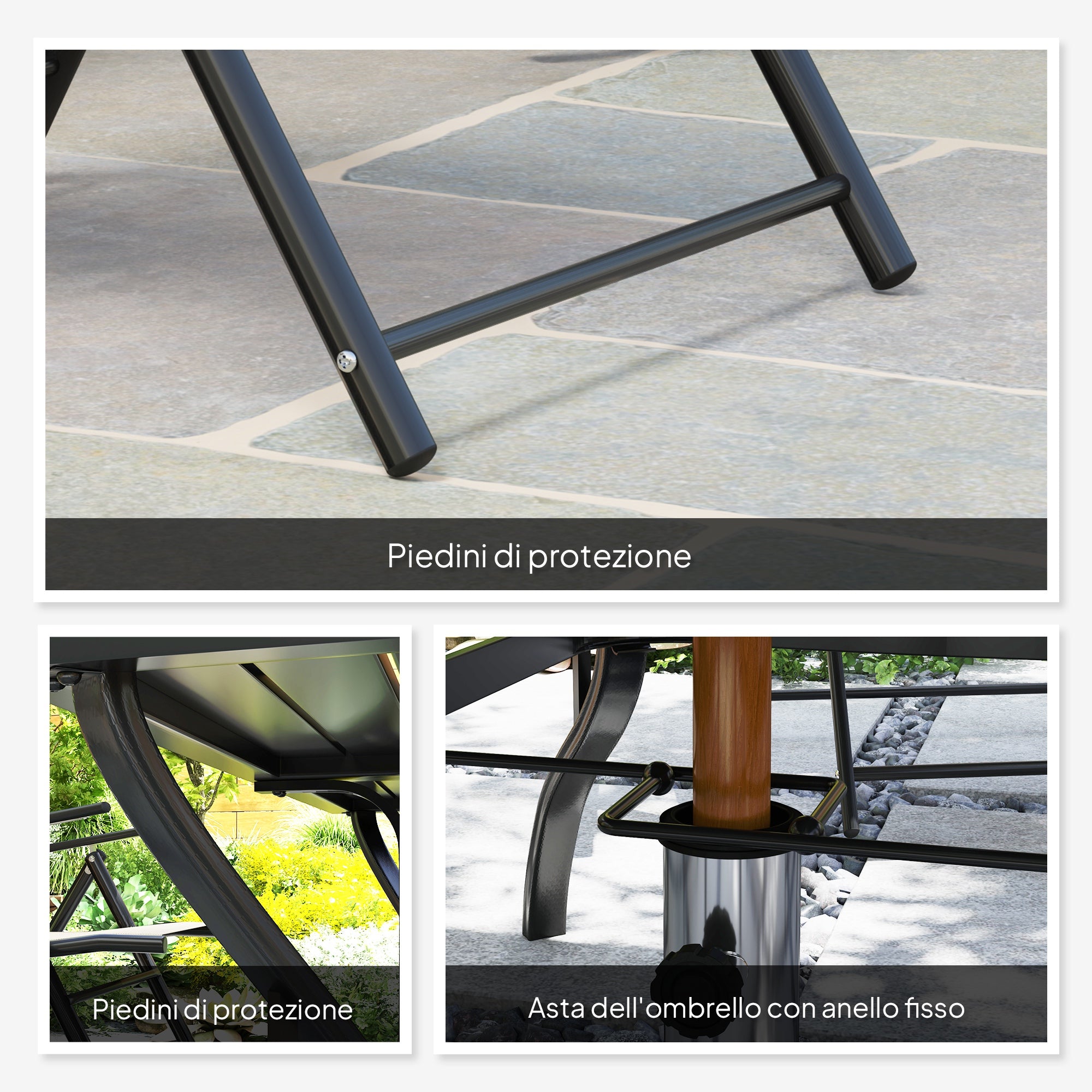 7-Piece Garden Set with Dining Table with Umbrella Hole and 6 Folding Chairs, Gray