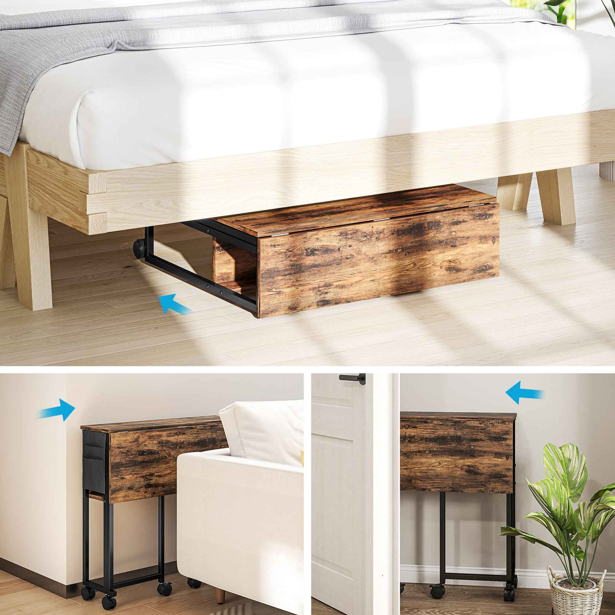 HOMCOM Folding Desk on Wheels 80 x 50 cm with Shelf and Storage Bag, Rustic Brown