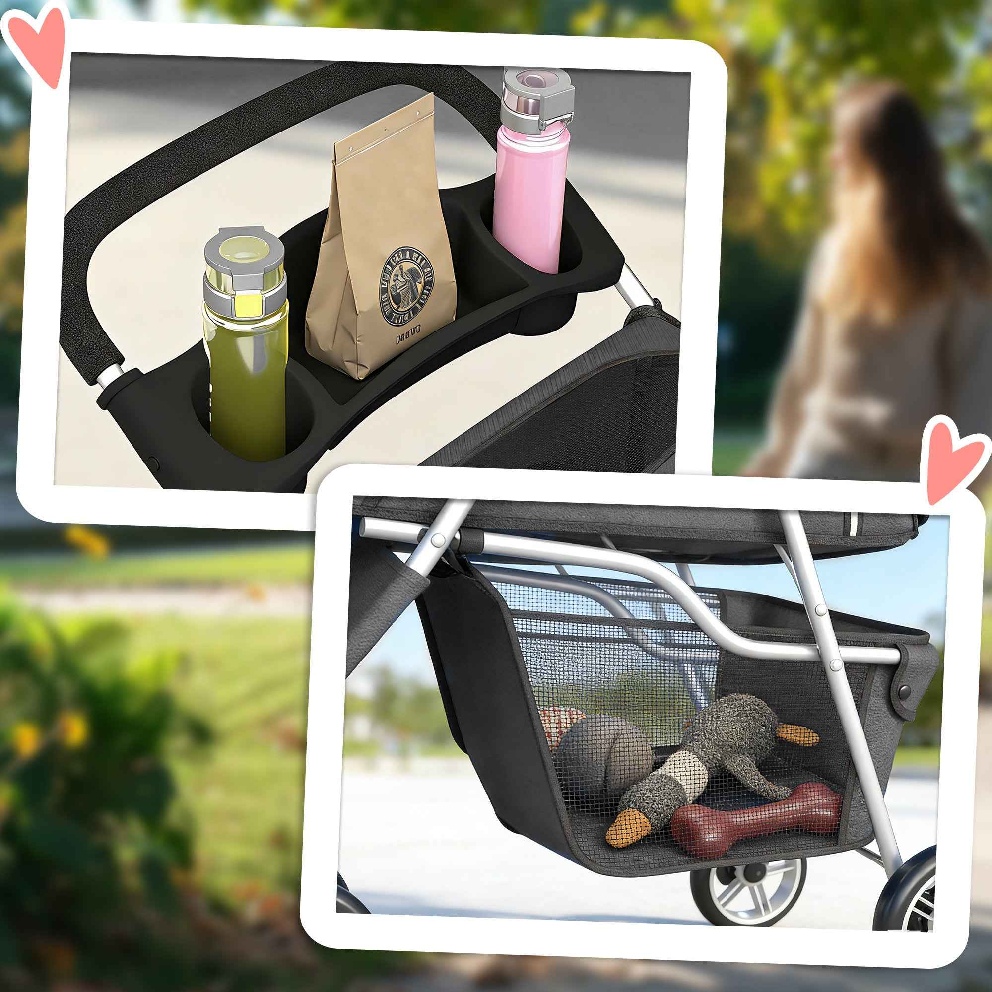 PawHut Folding Dog Stroller with Cup Holder and Basket, 77x44x102 cm, Charcoal Grey