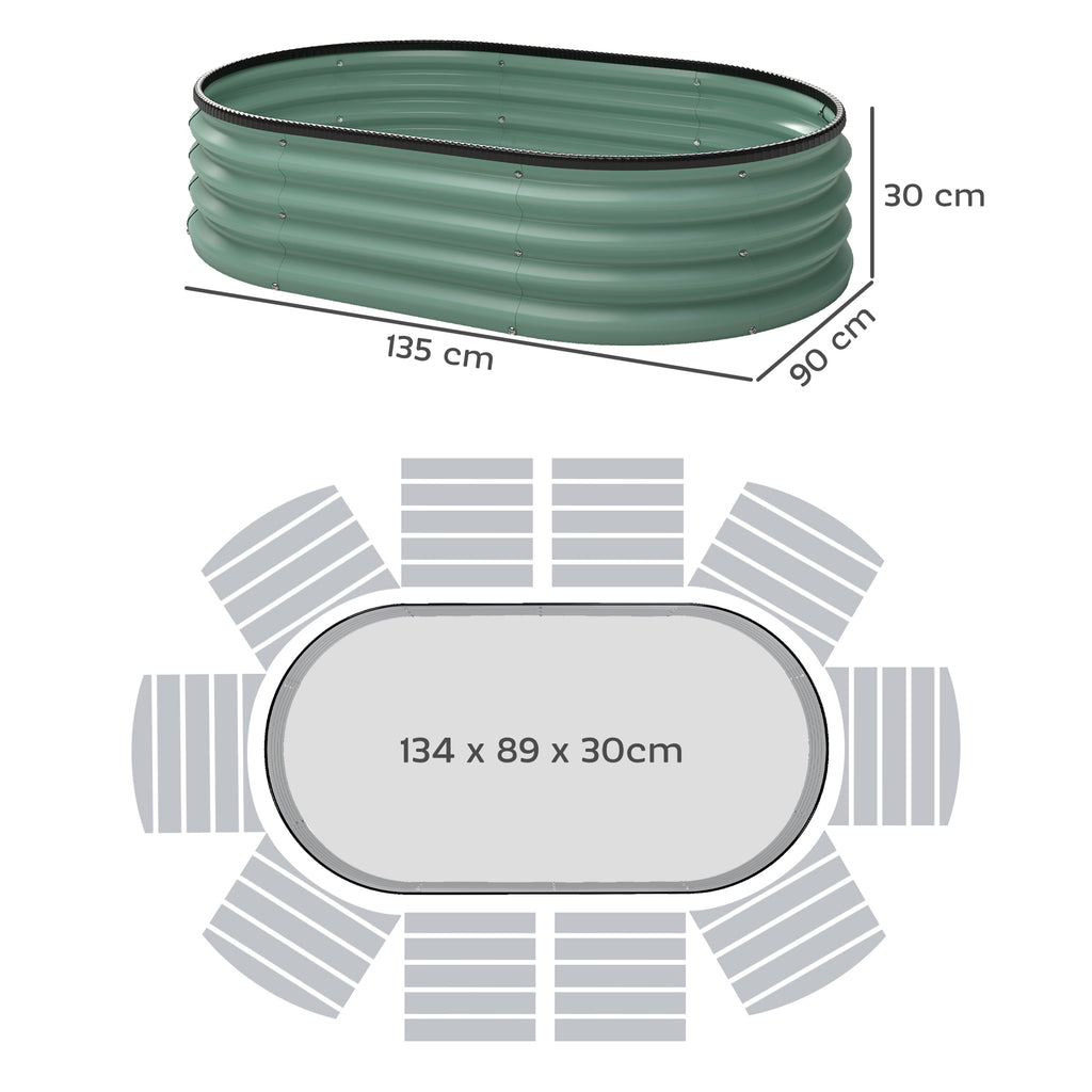 Outsunny Set of 2 Raised Garden Beds in Galvanized Metal with Rubber Edge and Modular Design, 135x90x30 cm Green