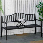 Outsunny 2-3 Seater Garden Bench with Lift-Up Metal Table, 150x58.5x90cm, Black