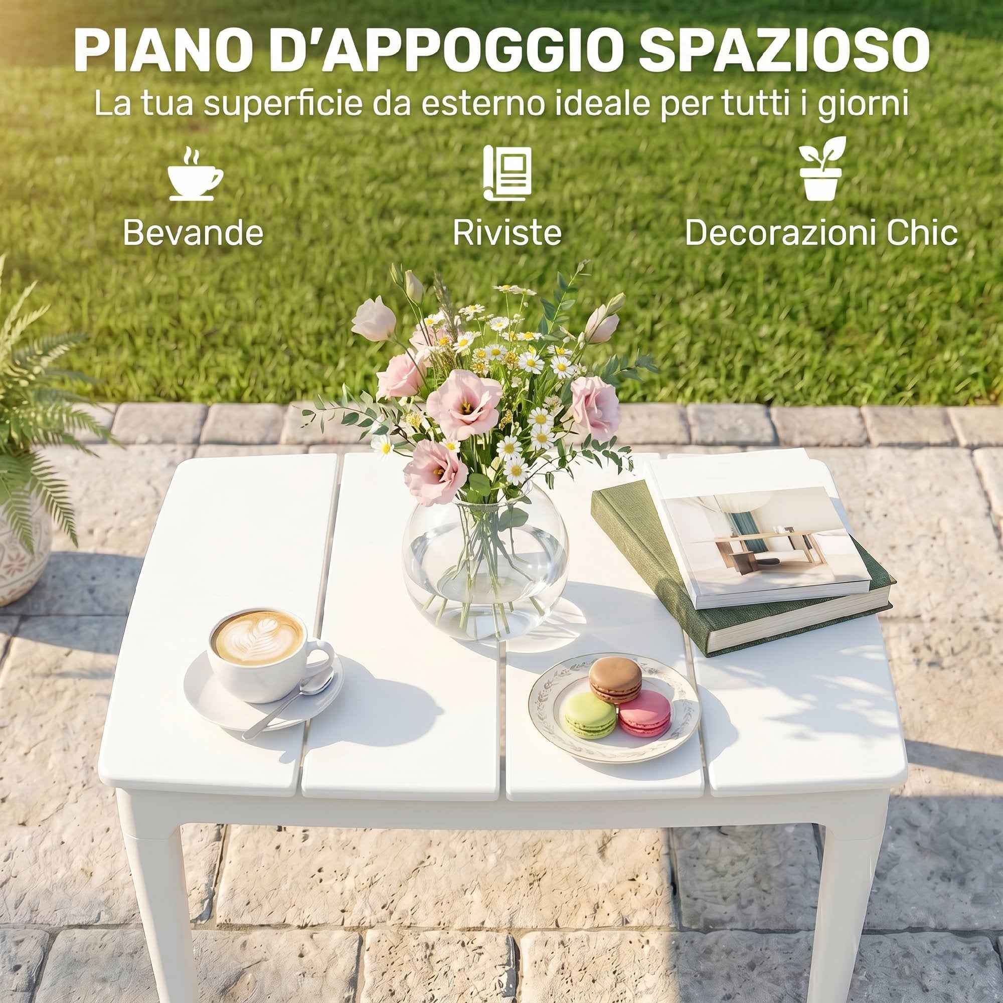 Outsunny Garden Coffee Table, 70 x 53 x 39 cm, Cream White