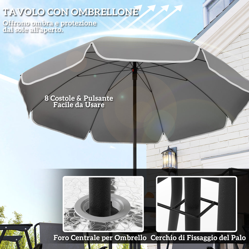 6 Piece Steel Garden Set with 4 Folding Chairs, Umbrella and Round Table, Grey and Black