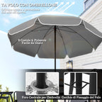 6 Piece Steel Garden Set with 4 Folding Chairs, Umbrella and Round Table, Grey and Black