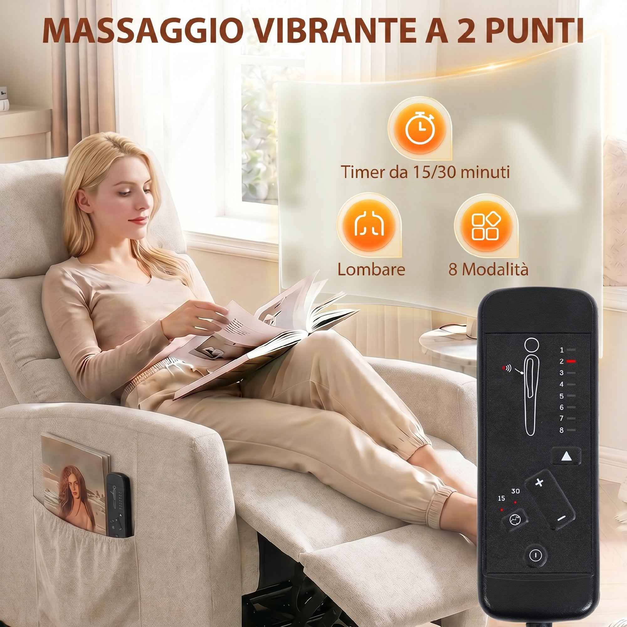HOMCOM 160° Reclining Massage Chair with Footrest and Remote Control, 66x91x108 cm, Cream White Chenille