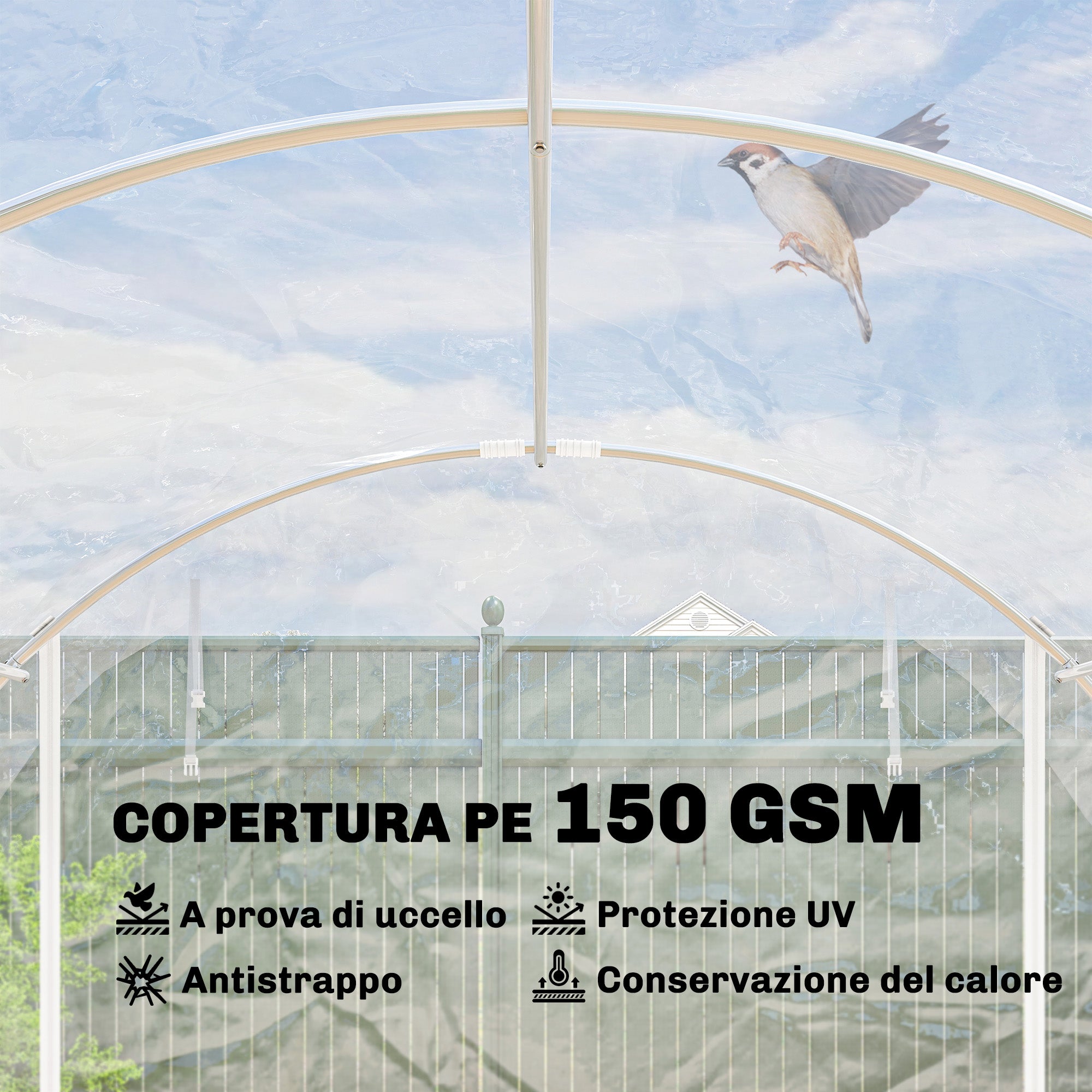 Outsunny 3x4x2 m Tunnel Greenhouse with Roller Doors, Steel Frame and Anti-UV PE Cover, Transparent
