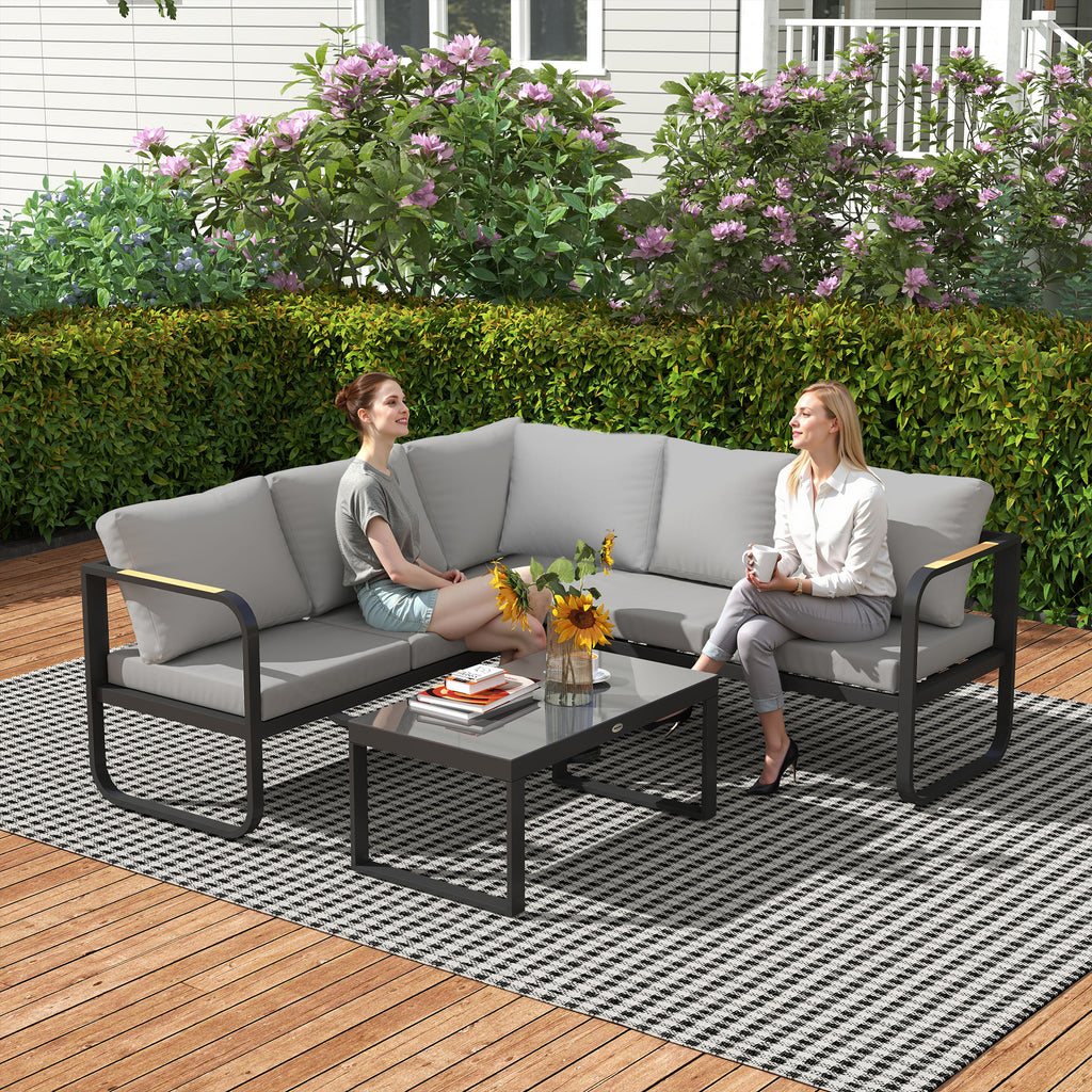 3-Piece Outdoor Set with 3-Seater Convertible Sofa, 2-Seater Sofa and Outdoor Coffee Table, Gray and Black
