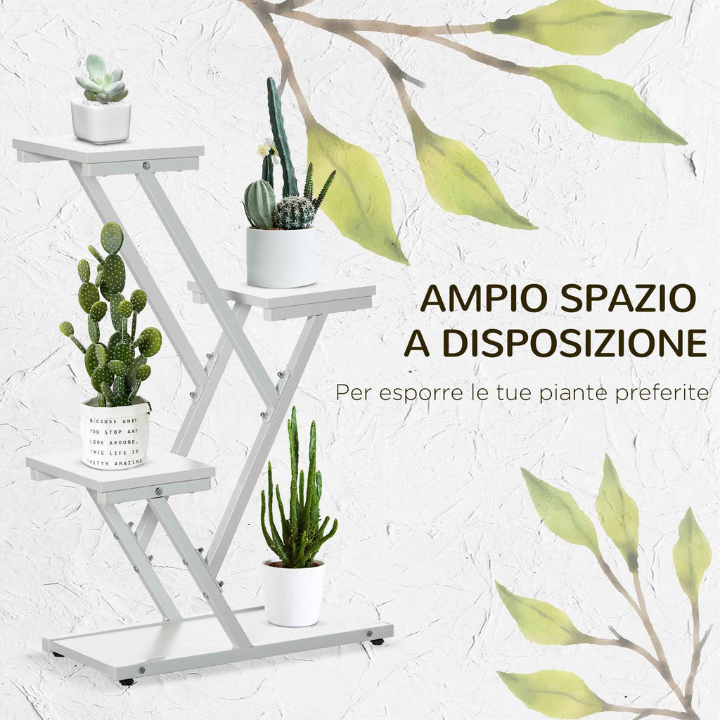 Outsunny 4-Tier Indoor/Outdoor Plant Stand in MDF and Steel, 50.5x24x81 cm, White