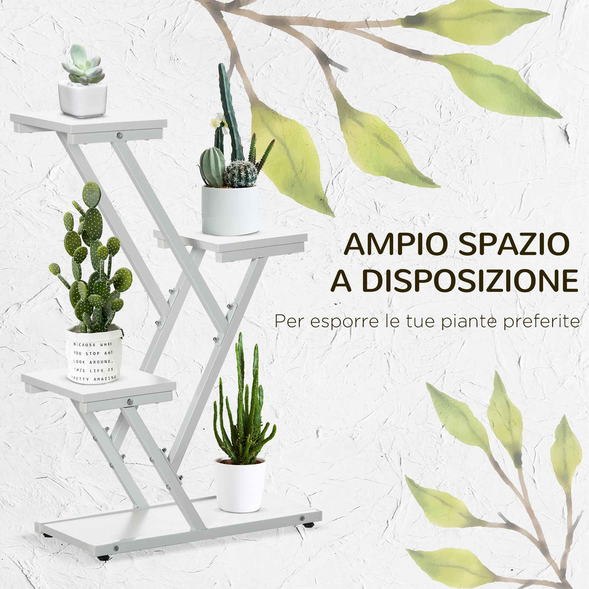 Outsunny 4-Tier Indoor/Outdoor Plant Stand in MDF and Steel, 50.5x24x81 cm, White