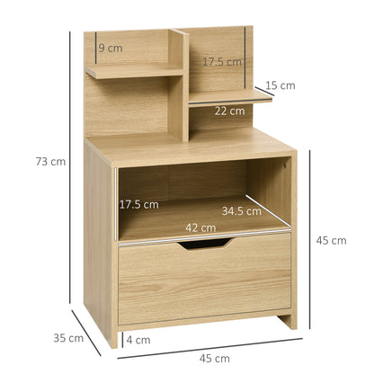 Bedside Table with 2 Open Shelves and Drawer in Chipboard for Bedroom and Living Room, 45x35x73 cm