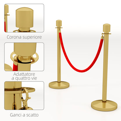 Gold Stainless Steel Path Marker with 1.5 m Red Velvet Rope and Fillable Base, Ø32x96 cm