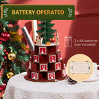 Christmas Cone Advent Calendar with Themed Patterns and 10 LED Lights, 22x22x35 cm, Plywood, Red, Green and Yellow