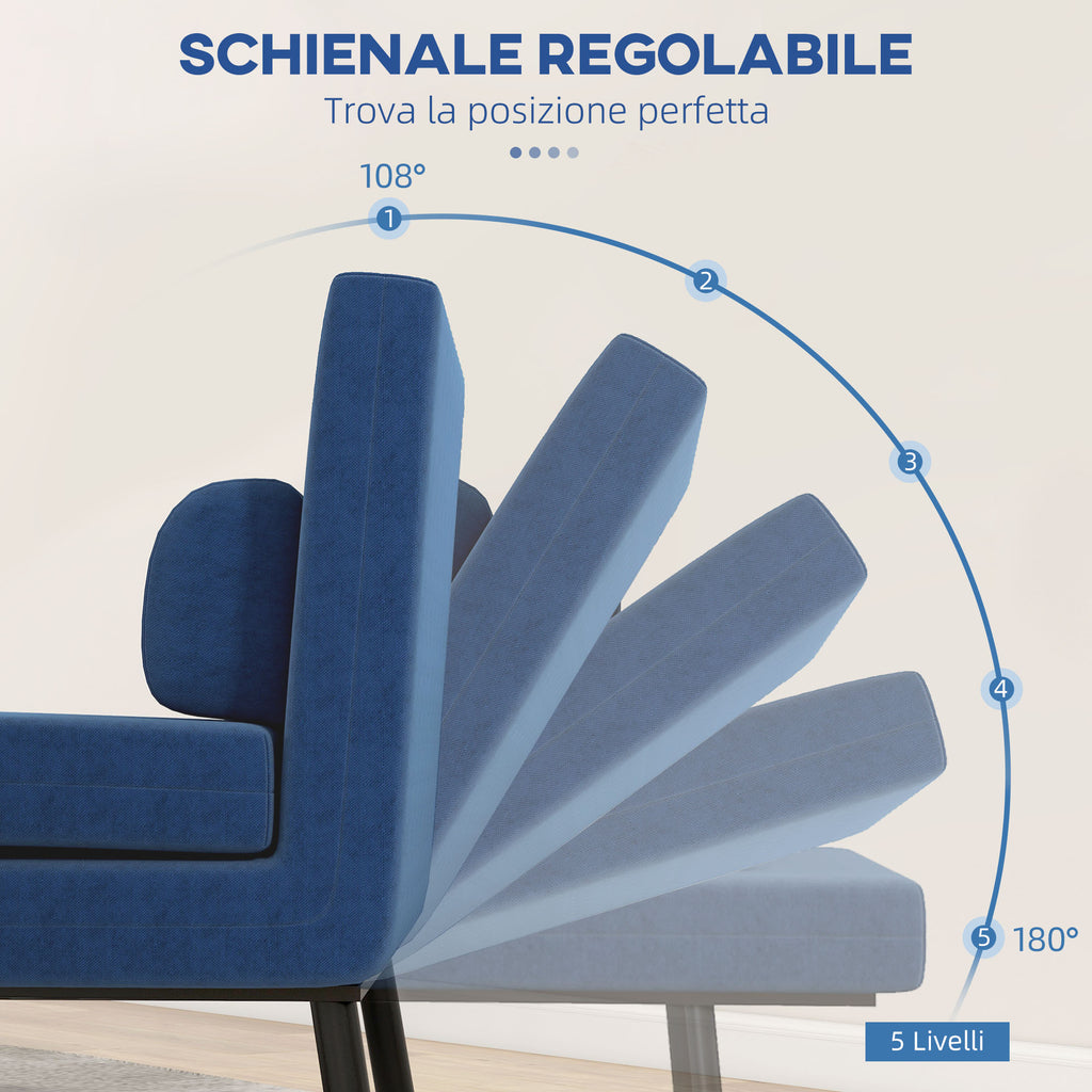 Armchair Bed with Adjustable Backrest in 5 Positions, in Linen Effect Fabric and Steel, 75x70x75 cm, Dark Blue