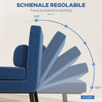 Armchair Bed with Adjustable Backrest in 5 Positions, in Linen Effect Fabric and Steel, 75x70x75 cm, Dark Blue