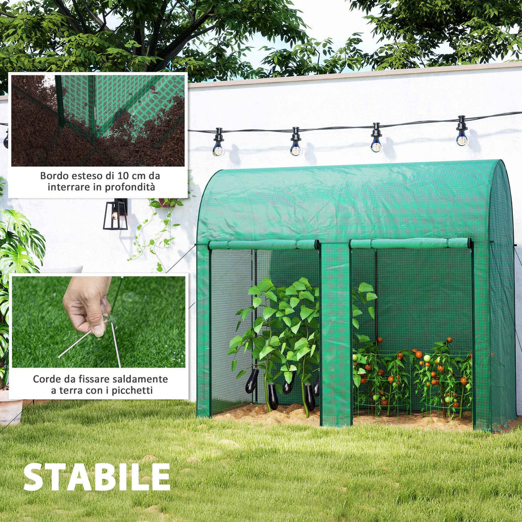 Outsunny 2m² Garden Greenhouse, 2 Roll-Up Doors, 140g/m² Anti-UV PE Cover, 2x1x1.78m, Green