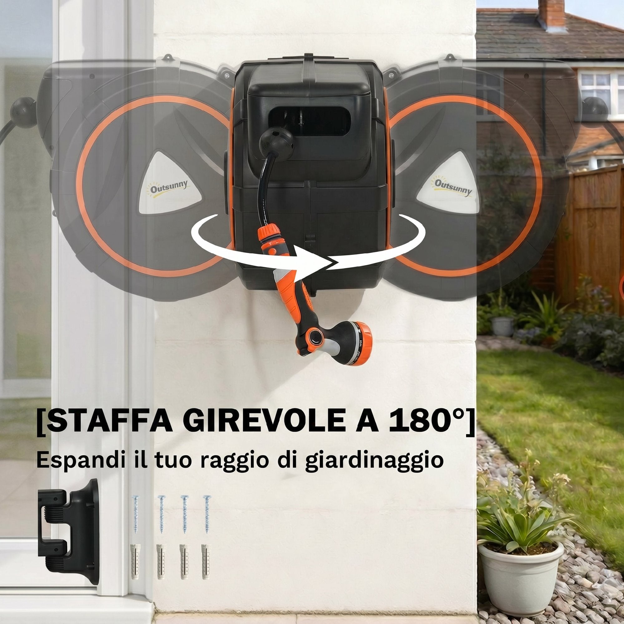 Outsunny 28+2m Retractable Hose Reel with Automatic Rewind and Locking System