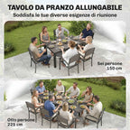 9-Piece Extendable Outdoor Dining Set, Aluminum Table, 8 Chairs, Gray