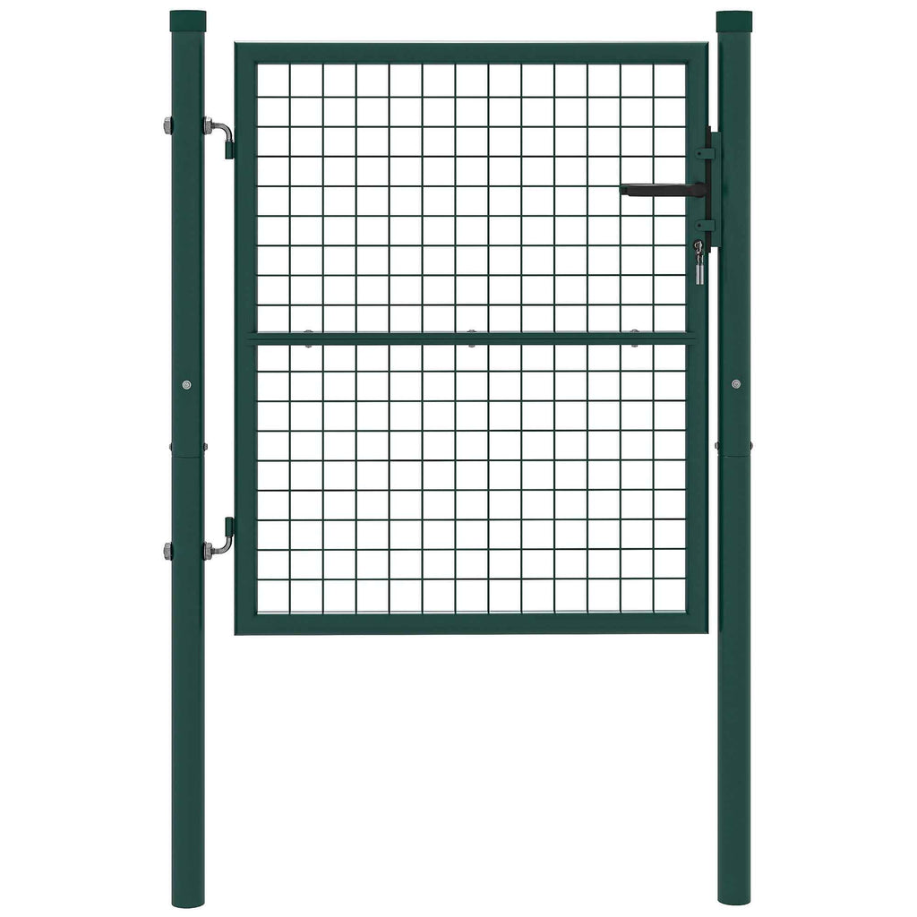 Outsunny Steel Garden Gate 97x150 cm, Garden Gate with Lock, 3 Keys, Handle and 2 Posts