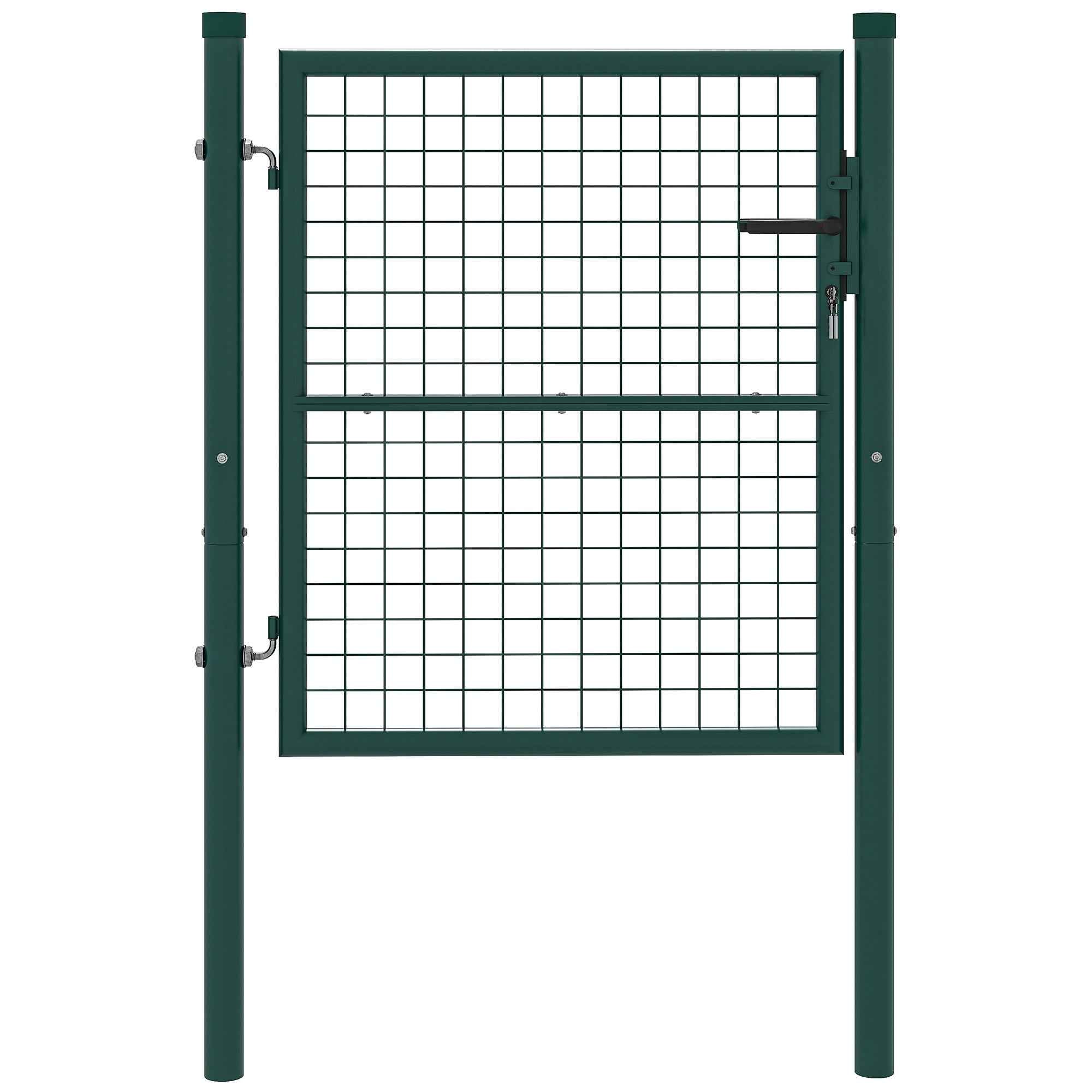 Outsunny Steel Garden Gate 97x150 cm, Garden Gate with Lock, 3 Keys, Handle and 2 Posts