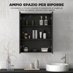 Bathroom Wall Cabinet with 2 Doors, Mirror and 2 Internal Shelves in MDF, 60x15x75 cm, Black