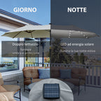 Outsunny 4.5m Double Garden Umbrella with 48 LED Lights and Crank Handle, Light Grey