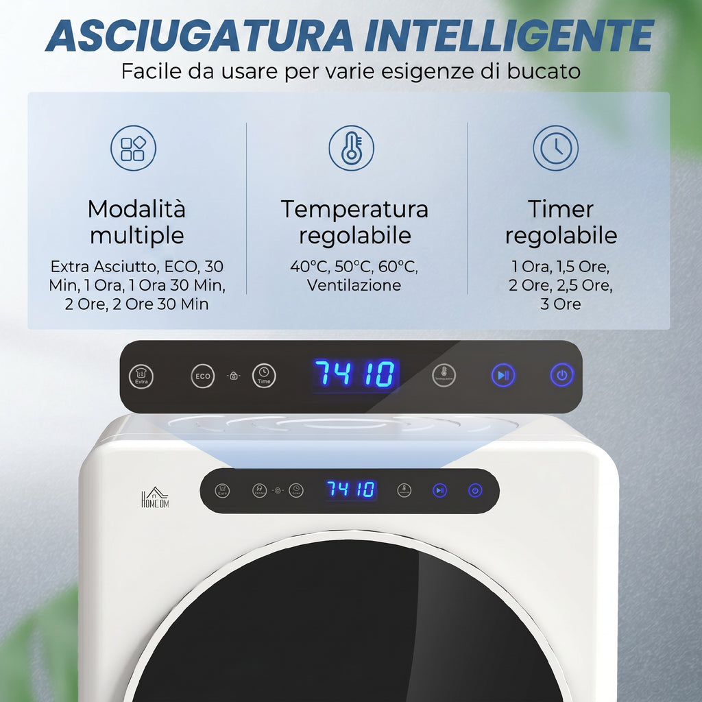HOMCOM 1000W Mini Electric Dryer, 3kg Capacity, LED Display, 49x43x61cm, White