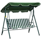 3-Seater Garden Swing in Steel and Teslin with Sunshade Roof, 172x110x153 cm, White and Green