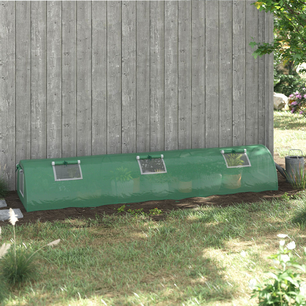 Small Greenhouse with 5 Windows and Central Grid, in Steel, PE and PP, 300x80x45 cm, Green