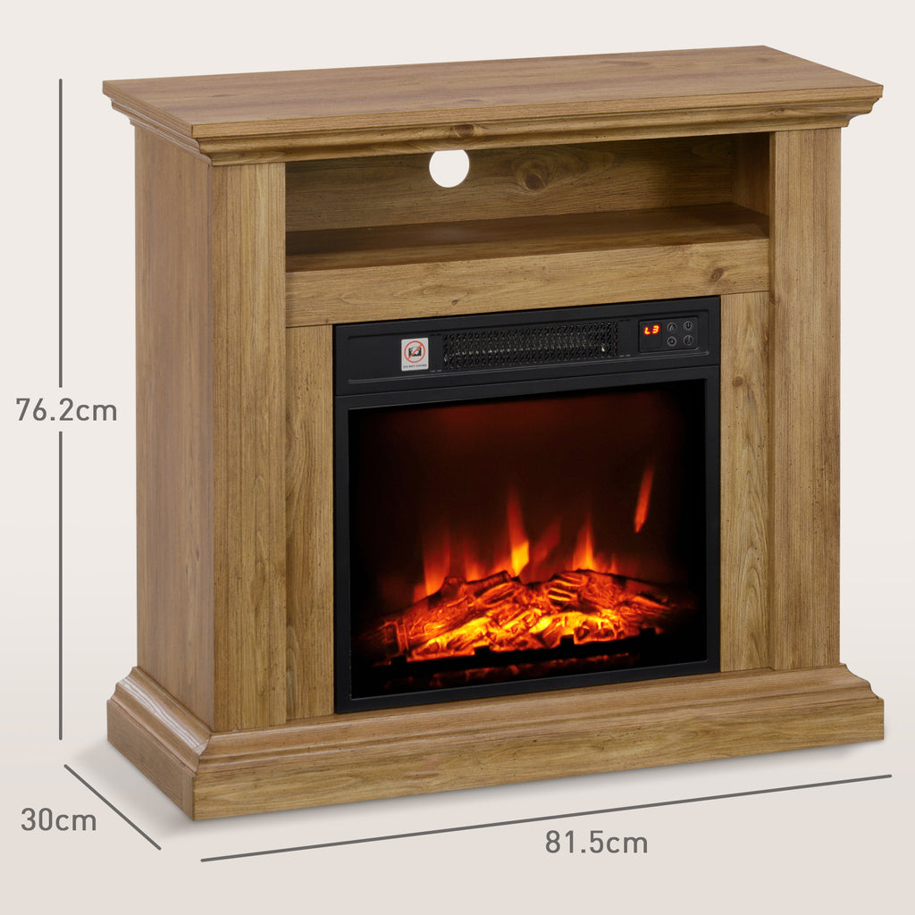 1800W Electric Fireplace with 3D Flame, Timer and Remote Control, in Wood, Metal and Glass, 81.5x30x76.2 cm, Brown