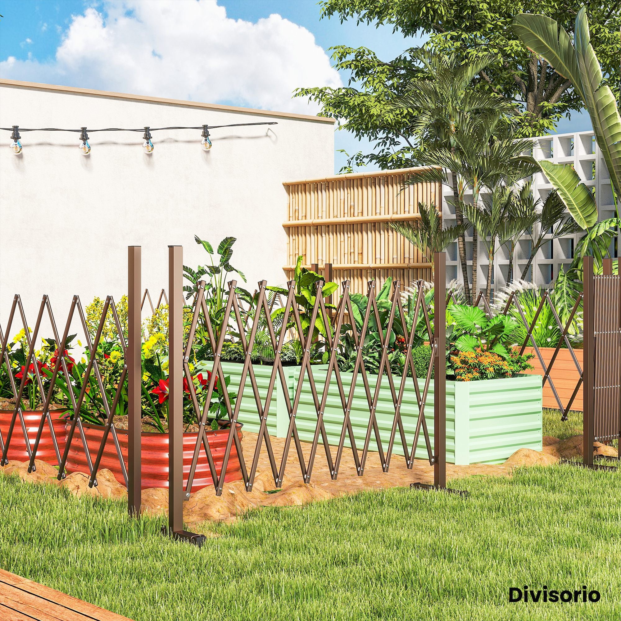 Outsunny Adjustable Width Garden Fence, Metal and Aluminum, 250x31x103.5 cm, Brown