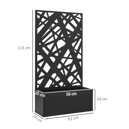 Raised Planter with Decorative Trellis for Climbing Plants from the Ground and Wall, 61x23x113 cm, Black