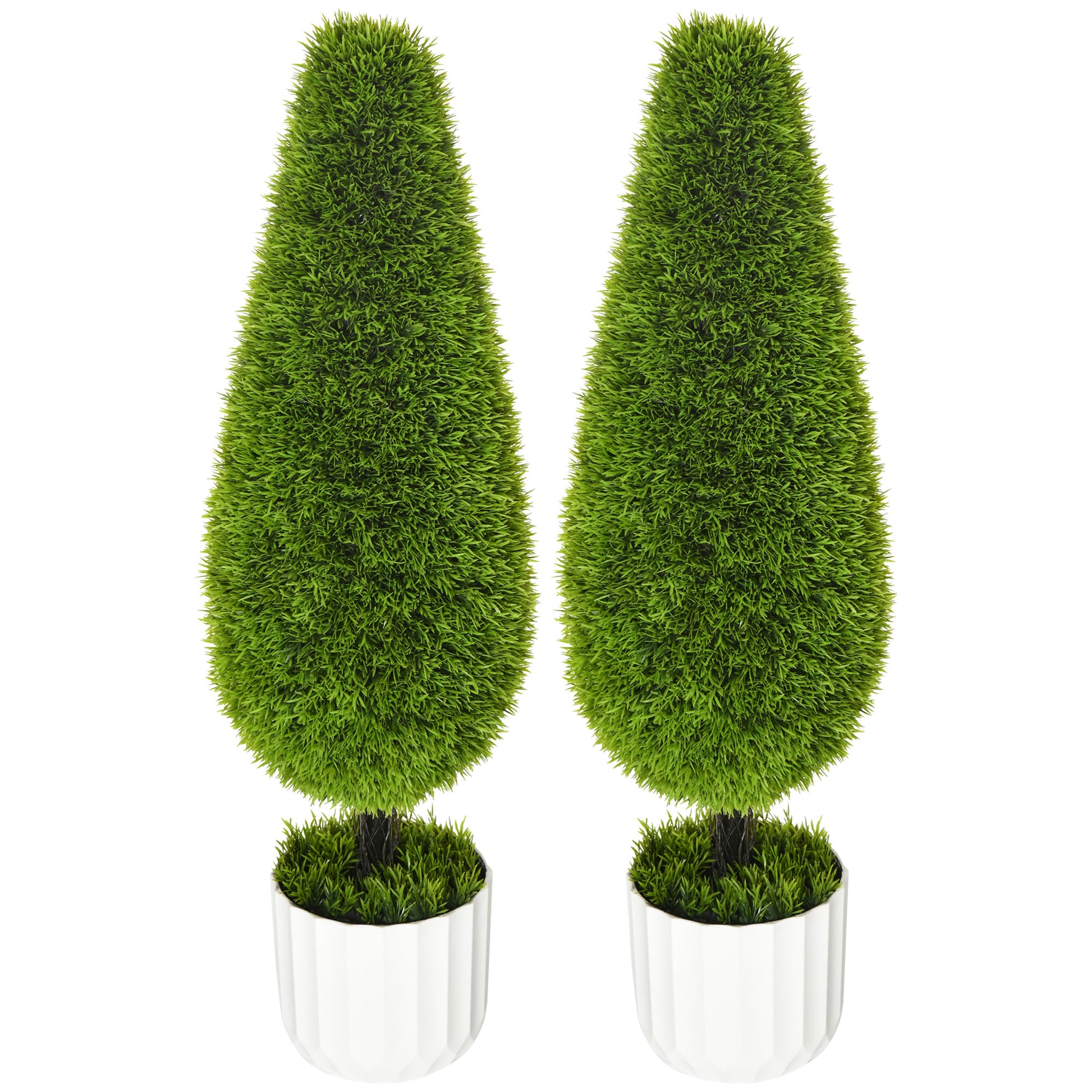 Homcom Set 2 Fake Plants of Cypress With Vases Ø12x16 cm, Moss and cement, in PE and plastic, green and white - Borgè