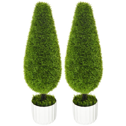 Homcom Set 2 Fake Plants of Cypress With Vases Ø12x16 cm, Moss and cement, in PE and plastic, green and white - Borgè