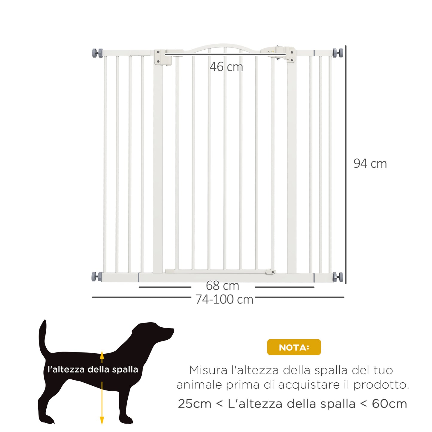 PawHut Extendable Dog Gate Without Screws Adjustable from 74-100 cm in Metal, White - Borgè