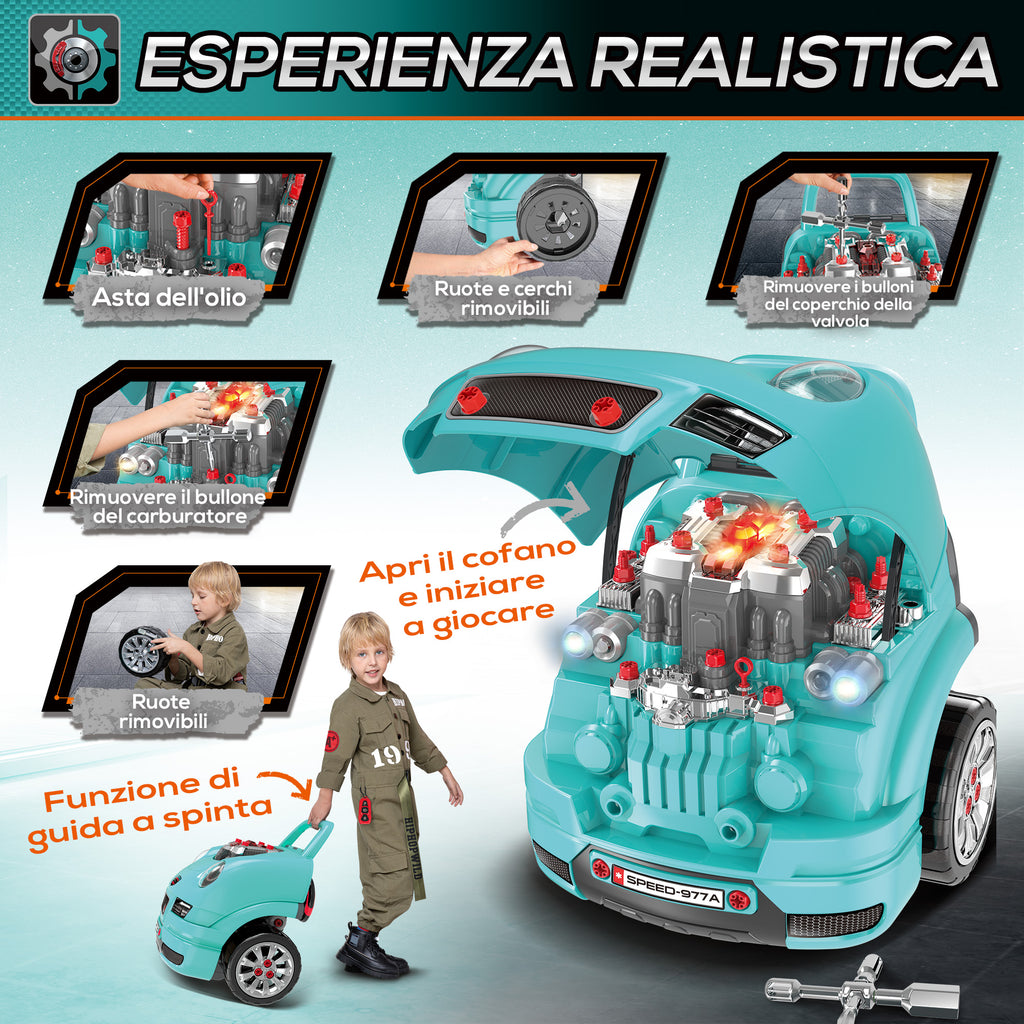 61-Piece Toy Truck Workshop for Children 3-5 Years Old with Handle, in ABS and PP, 40x39x47 cm, Black and Blue