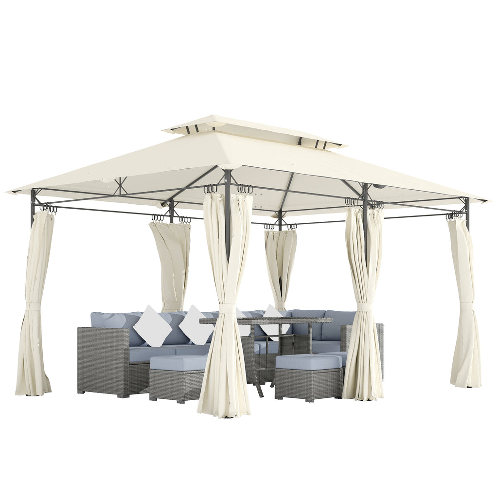 Garden Gazebo 3x4 m with Removable Curtains, Double Roof and Metal Structure, Cream