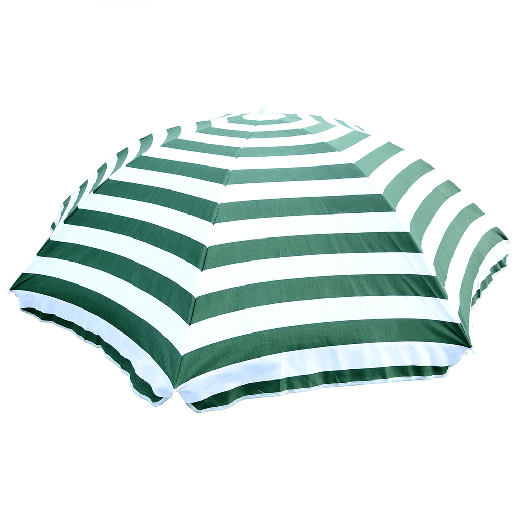 Tilting and Round Beach Umbrella in Metal and Polyester, Ø1.8x2 m, Green and White