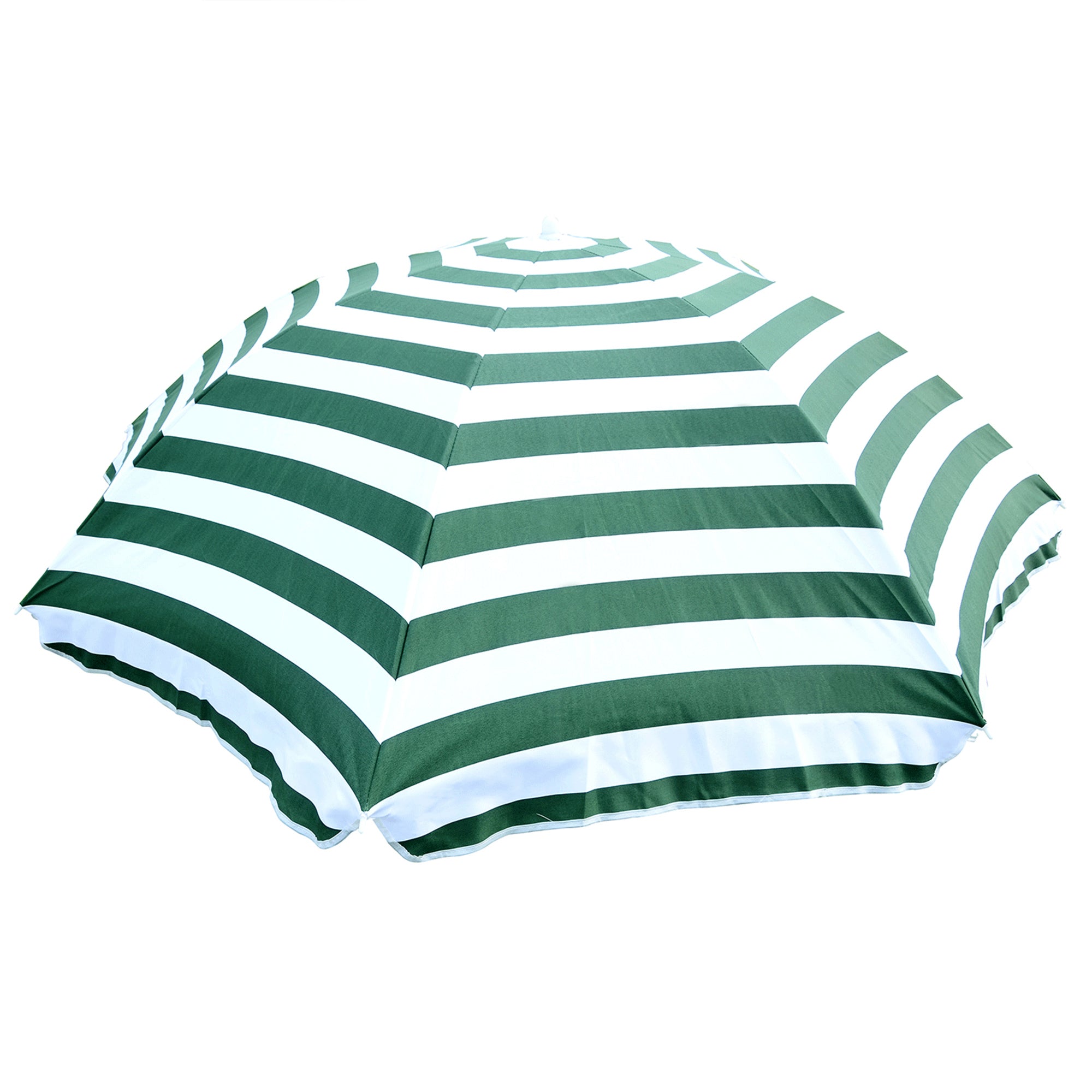 Tilting and Round Beach Umbrella in Metal and Polyester, Ø1.8x2 m, Green and White