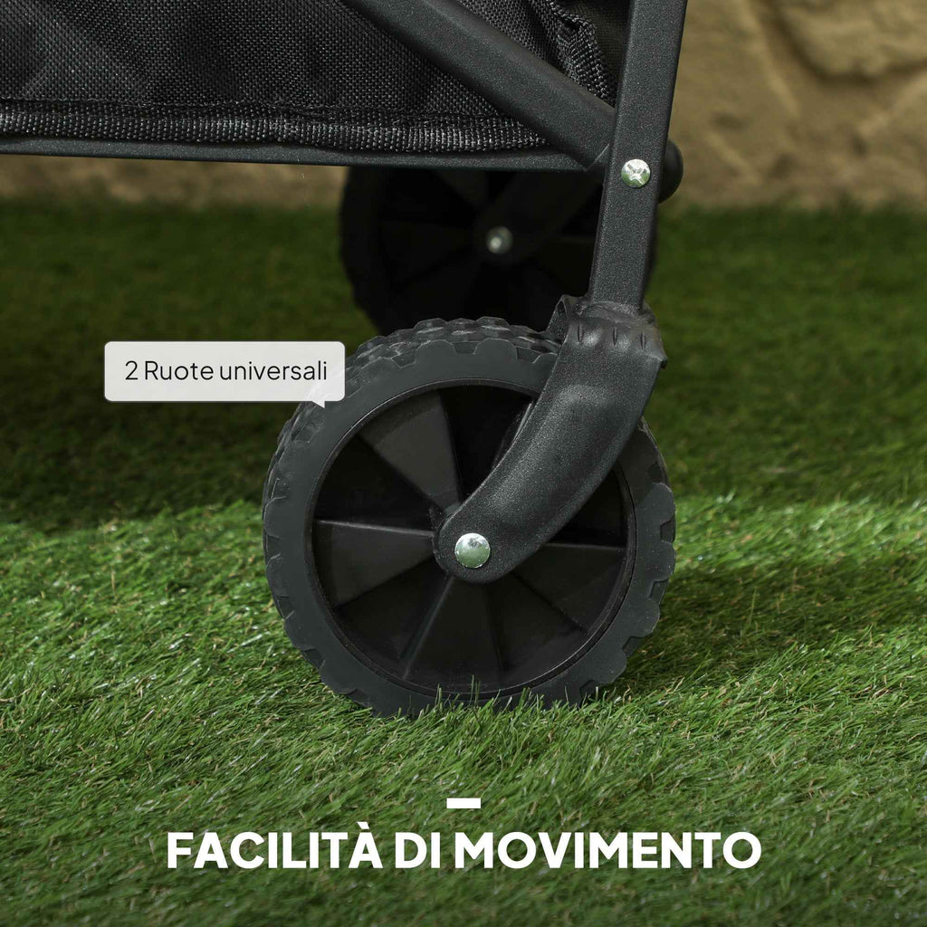 Outsunny 62L Folding Garden Cart with Adjustable Handle, Metal and Oxford Fabric, 76x48x86 cm, Black